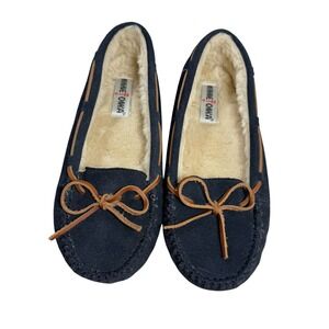 Minnetonka Cally Slippers Women's Size 11 Dark Navy Suede Pile Lined Moccasins